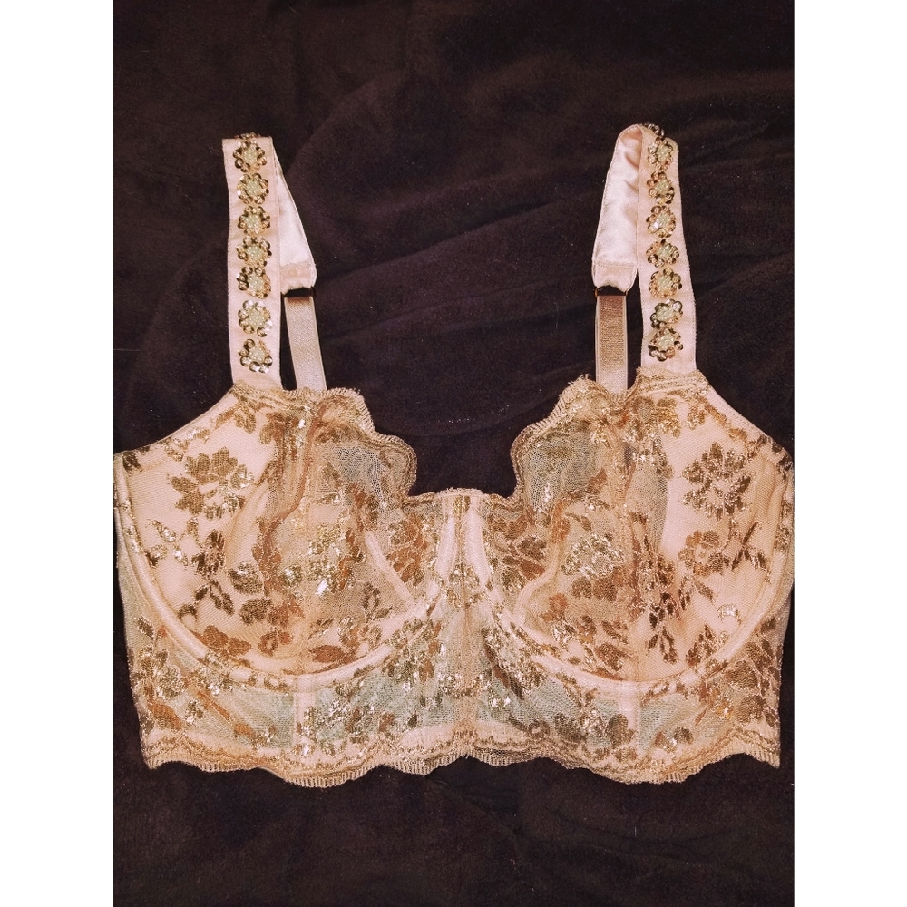 Victoria secret bling gold lacr bra